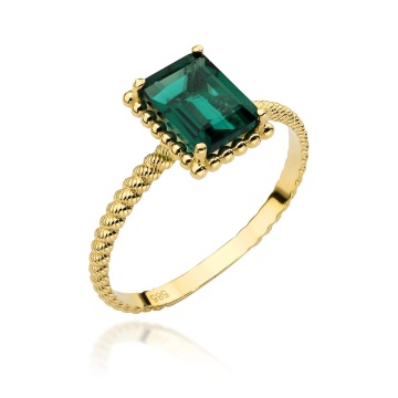 Inel din Aur 14K cu Cuarț Verde Rectangular din Colecția "Colorful Stone"