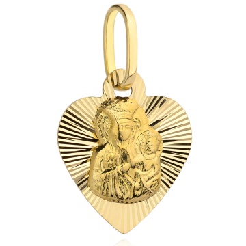 Medalion Inima Aur 14k cu Maica Sfanta si Iisus Hristos