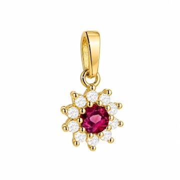 Pandantiv Aur 14K Floare cu Piatră Fucsia și Zirconii