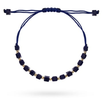 Brățară cu bile de diamant de aur 14k și pietre bleumarin pe șnur