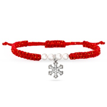 Bratara cu snur si pandantiv din argint fulg de Nea - Winter Edition cu perle Preciosa