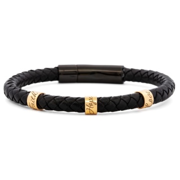Bratara Faith Hope Love din AUR 14K si Piele Naturală