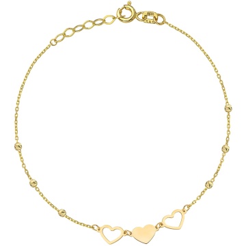 Bratara Lant cu Inimioare si Bilute- Aur 14k