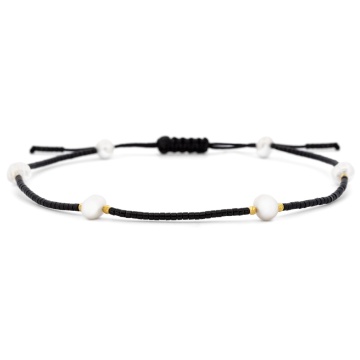 Brățară reglabila de picior Blacky cu Perle de cultura si bilute din AUR 14K