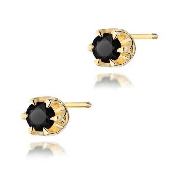 Cercei Aur 14K cu Diamant Natural Negru 0.12 ct Filet cu Protectie