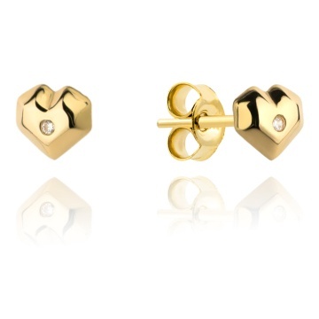 Cercei Aur 14k cu Inima 3D si Zirconii Albe