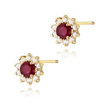 Cercei Aur 14K cu Rubin 0.15 ct si Diamante Naturale 0.17 ct Filet cu Protectie