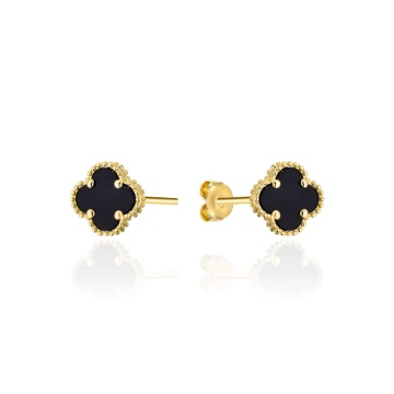 Cercei Aur 14K cu Trifoi Negru 5mm