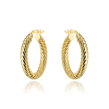 Cercei Aur 14K, Model Rotund cu Textură Densă