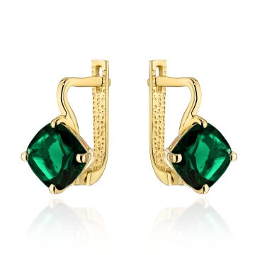 Cercei Aur 14K Piatră Verde de Cuarț - Design Pătrat