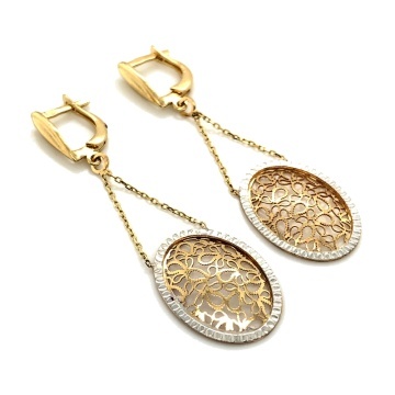 Cercei Lungi Rafinați din Aur 14K cu Model Oval Ajurat