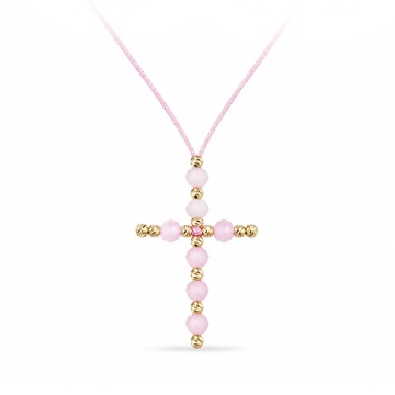 Choker Crystal Baby Pink Cross din AUR 14K