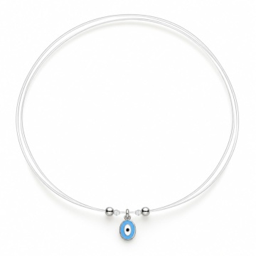 Choker reglabil fir transparent - Evil Eye Sky Blue din Argint 925