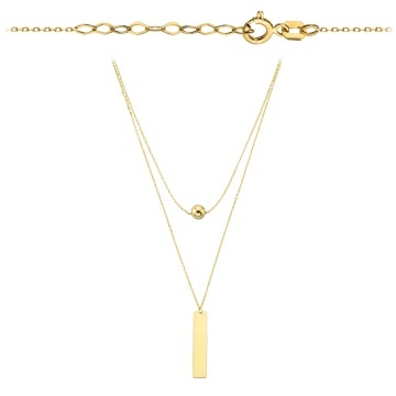 Colier Aur: Sferă Delicată și Plăcuță Elegantă pe Lanț Dublu