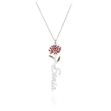 Colier Birth Flower din argint 925 personalizat cu nume si Hortensie - Iunie