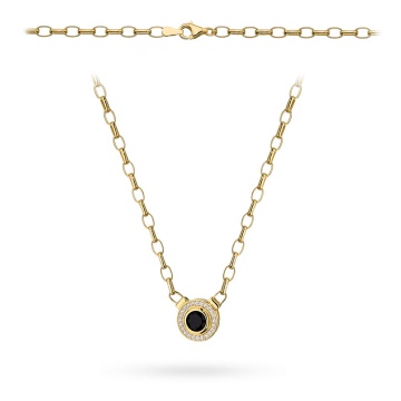 Colier cu zale de aur 14k cu o piatră neagră într-un cadru de zirconiu cubic