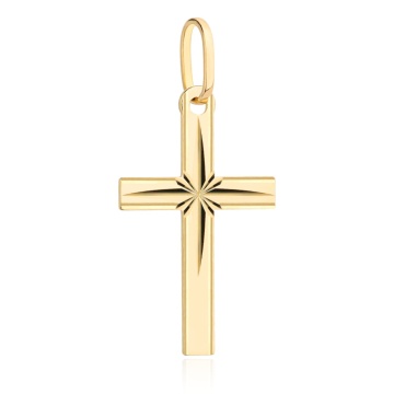 Crucifix Aur Galben 14K, Ornat cu Diamante în Centru