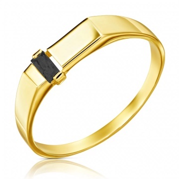 Inel Aur 14k cu Placuta si Cristal Negru