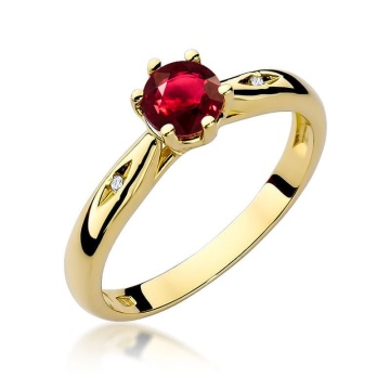 Inel Aur 9K cu Rubin 0.60 ct si Diamante Naturale 0.01 ct