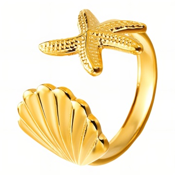 Inel Starfish din Inox placat cu AUR