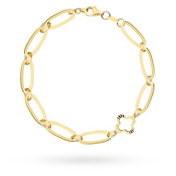 Bratara Aur 14K cu Zale Lungi și Trifoi Diamantat