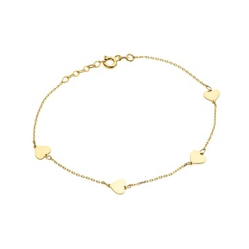 Brățară Aur 14K Delicată Cu Patru Inimioare Pline