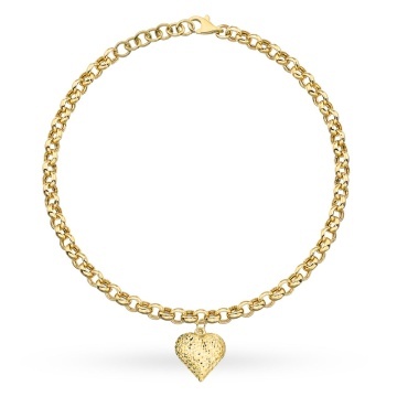 Brățară Aur 14K Rolo cu Inimă Diamantată - Eleganță Romantică