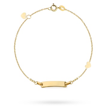 Bratara Lant cu Placuta si Inimioare- Aur 14k