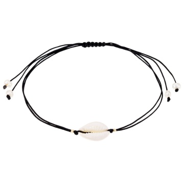 Bratara reglabila pentru picior cu snur, scoica si 2 bilute 2.5mm din aur 14k + perle de cultura