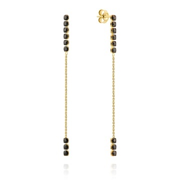Cercei Aur 14K cu Pietre Negre Suspendate Vertical