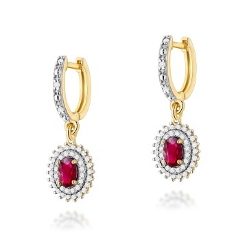 Cercei Aur 14K cu Rubin 0.60 ct si Diamante Naturale 0.44 ct