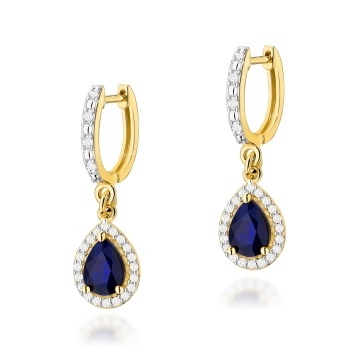 Cercei Aur 14K cu Safir 1.20 ct si Diamante Naturale 0.26 ct