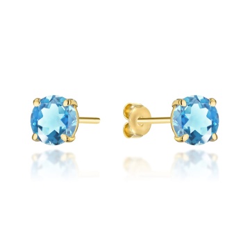 Cercei Aur 14K din Colecția "Colorful Stone" - Topaz Rotund cu Știft