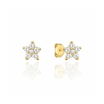 Cercei Aur 14K Floricele Delicate cu Zirconii Albe
