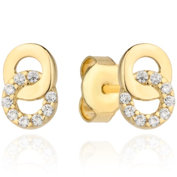 Cercei Aur 14k Impletiti cu Zirconii Albe