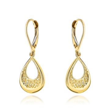 Cercei Aur 14K Lacrimă cu Design Ajourat - Eleganță Rafinată