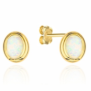 Cercei Aur 14K Opal Oval, Montură Simplă