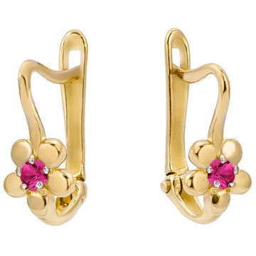 Cercei cu flori de aur cu zircon fucsia