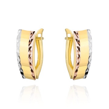 Cercei Eleganti Din Aur 14K În Trei Culori Cu Șlefuire Tip Diamant