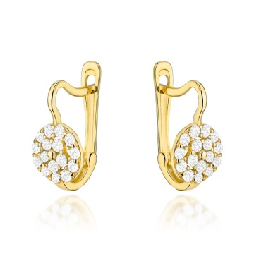 Cercei Eleganti din Aur Galben 14K Tip Cerc cu Pietre de Zirconiu, Sistem Englezesc