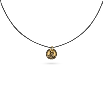 Choker cu Șnur Negru și Bănuț din Aur 14K cu Maica Domnului