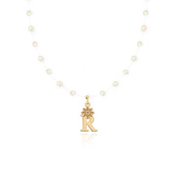 Colier Pearl Snow Letter cu Perle de Cultura și inițială din AUR 14K