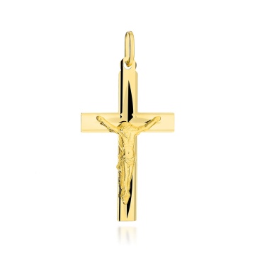 Cruciuliță Aur Galben 14K Gravată Cu Iisus Pe Cruce