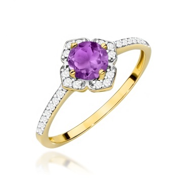 Inel Aur 14K cu Ametist 0.50 ct si Diamante Naturale 0.13 ct