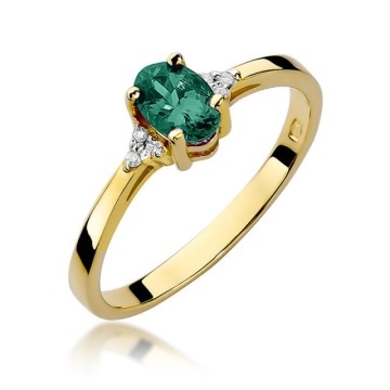 Inel Aur 14K cu Smarald 0.40 ct si Diamante Naturale 0.05 ct