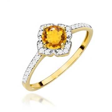 Inel Aur 9K cu Citrin 0.50 ct si Diamante Naturale 0.13 ct