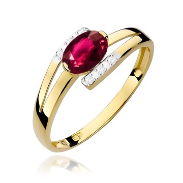 Inel Aur 9K cu Rhodolite 0.50 ct si Diamante Naturale 0.05 ct