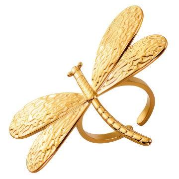 Inel Dragonfly din Inox placat cu AUR