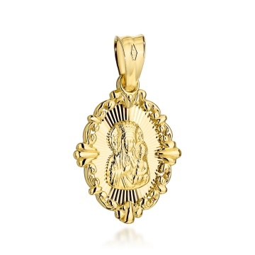 Medalion Aur 14K Maica Domnului Częstochowska Oval Diamantat