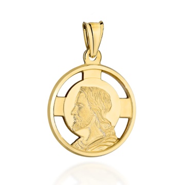 Medalion Rotund Mare Din Aur 14K Cu Chipul Lui Iisus